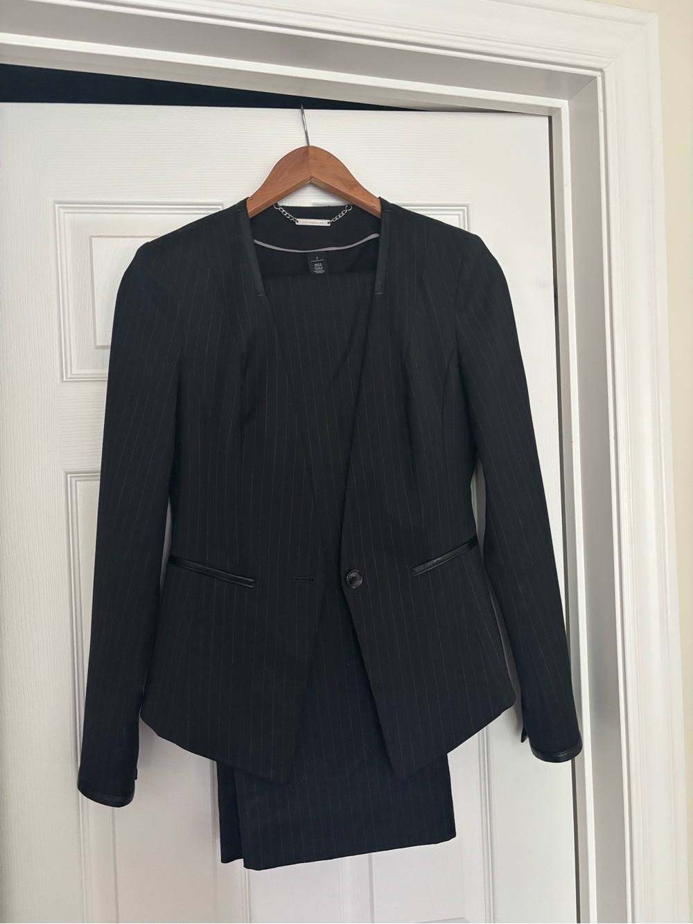 White House Black Market Black Pinstripe Single-Button Suit.